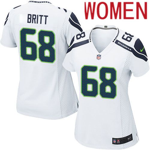 Women Seattle Seahawks #68 Justin Britt Nike White Game NFL Jersey->women nfl jersey->Women Jersey